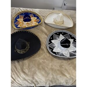 (Set Of 4) PIGALLE Mexican Mariachi Sombrero Hats Various Colors, Made In Mexico